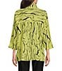 Color:Soft Lime - Image 2 - Line Abstract Print Woven Wire Collar 3/4 Sleeve Button-Front Tunic