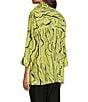 Color:Soft Lime - Image 5 - Line Abstract Print Woven Wire Collar 3/4 Sleeve Button-Front Tunic