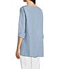 Ali Miles Linen Blend V-Neck 3/4 Sleeve Asymmetrical Button Detail Tunic, Color:Chambray Blue - Image 4