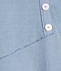 Ali Miles Linen Blend V-Neck 3/4 Sleeve Asymmetrical Button Detail Tunic, Color:Chambray Blue - Image 6