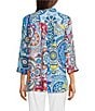 Ali Miles Medallion Print Wire Collar 3/4 Sleeves Button Front Tunic, Color:Medallion Multi - Image 2