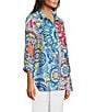 Ali Miles Medallion Print Wire Collar 3/4 Sleeves Button Front Tunic, Color:Medallion Multi - Image 3