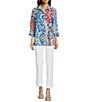 Ali Miles Medallion Print Wire Collar 3/4 Sleeves Button Front Tunic, Color:Medallion Multi - Image 5