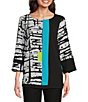 Ali Miles Mixed-Media Printed Round Neck 3/4 Sleeve Top,All Products : American Fashion Style Bags On Sale