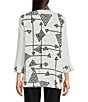 Color:Black/White - Image 2 - Mixed-Media Stripe & Abstract Wire Collar 3/4 Sleeve Button-Front Tunic