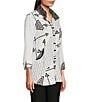Color:Black/White - Image 3 - Mixed-Media Stripe & Abstract Wire Collar 3/4 Sleeve Button-Front Tunic