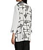 Color:Black/White - Image 4 - Mixed-Media Stripe & Abstract Wire Collar 3/4 Sleeve Button-Front Tunic