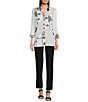 Color:Black/White - Image 5 - Mixed-Media Stripe & Abstract Wire Collar 3/4 Sleeve Button-Front Tunic
