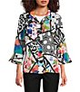 Ali Miles Multi Abstract Wire Collar 3/4 Sleeve Button Front Jacket - Image 1