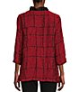 Color:Red - Image 2 - Multi Lines Woven Crinkle Wire Collar 3/4 Sleeve Side Patch Pocket Button Front Tunic