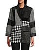 Ali Miles Multi Mixed Media Patchwork Houndstooth Shawl Collar Long Sleeve Button Front jacket, Color:Multi - Image 1