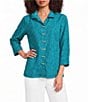 Ali Miles Paisley Jacquard Textured Wire Collar 3/4 Sleeve Button-Front Shirt - Image 1
