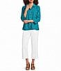 Ali Miles Paisley Jacquard Textured Wire Collar 3/4 Sleeve Button-Front Shirt - Image 3