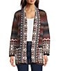 Ali Miles Petite Size Abstract Border Print 3/4 Sleeve Open-Front Cardigan, Color:Faded Orange - Image 1