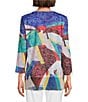 Color:Abstract Multi - Image 2 - Petite Size Abstract Knit Notch Neck 3/4 Sleeve Chiffon Trim Popover Tunic