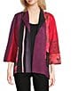 Ali Miles Petite Size Abstract Print Knit Lapel Collar 3/4 Sleeve Hi-Low Hem Jacket, Color:Multi - Image 1