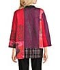 Ali Miles Petite Size Abstract Print Knit Lapel Collar 3/4 Sleeve Hi-Low Hem Jacket, Color:Multi - Image 2