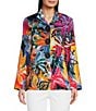 Color:Abstract Multi - Image 1 - Petite Size Abstract Print Woven Wire Collar 3/4 Sleeve 3-Button Front Jacket