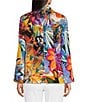 Color:Abstract Multi - Image 2 - Petite Size Abstract Print Woven Wire Collar 3/4 Sleeve 3-Button Front Jacket