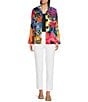 Color:Abstract Multi - Image 3 - Petite Size Abstract Print Woven Wire Collar 3/4 Sleeve 3-Button Front Jacket