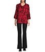 Ali Miles Petite Size Abstract Stroke Cowl Collar 3/4 Dolman Sleeve Popover Tunic, Color:Black Print - Image 5