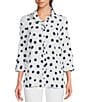 Color:Navy Print - Image 1 - Petite Size Allover Dot Print Wire Collar 3/4 Sleeve Button-Front Tunic