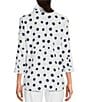 Color:Navy Print - Image 2 - Petite Size Allover Dot Print Wire Collar 3/4 Sleeve Button-Front Tunic