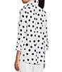 Color:Navy Print - Image 5 - Petite Size Allover Dot Print Wire Collar 3/4 Sleeve Button-Front Tunic