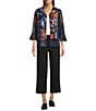 Ali Miles Petite Size Brushed Knit Abstract Print Wire Collar 3/4 Sleeve Button Front Jacket, Color:Black Abstract Print - Image 4