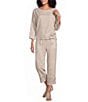 Ali Miles Petite Size Coordinating Round Neck 3/4 Sleeve Cinched Tie Front Hem Top - Image 3