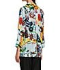 Color:Multi - Image 4 - Petite Size Doodle Print Woven Point Collar 3/4 Sleeve Button-Front Tunic