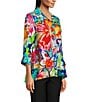 Color:Floral Multi - Image 3 - Petite Size Floral Print Point Collar 3/4 Sleeve Hi-Low Hem Button-Front Jacket