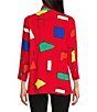 Color:Red Print - Image 2 - Petite Size Geometric Abstract Print Wire Collar 3/4 Sleeve Tunic