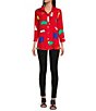 Color:Red Print - Image 3 - Petite Size Geometric Abstract Print Wire Collar 3/4 Sleeve Tunic