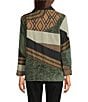 Ali Miles Petite Size Geometric Patchwork Point Collar Long Sleeve Embroidered Trim Button-Front Jacket, Color:Antique Green - Image 3
