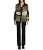 Ali Miles Petite Size Geometric Patchwork Point Collar Long Sleeve Embroidered Trim Button-Front Jacket, Color:Antique Green - Image 4