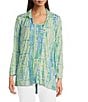 Ali Miles Petite Size Green Abstract Print Button Front Tank Set, Color:Green Print - Image 1