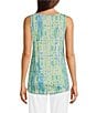 Ali Miles Petite Size Green Abstract Print Button Front Tank Set, Color:Green Print - Image 4