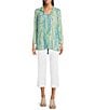 Ali Miles Petite Size Green Abstract Print Button Front Tank Set, Color:Green Print - Image 5