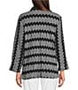 Ali Miles Petite Size Jacquard Wire Collar 3/4 Cuff Sleeve Button-Front Tunic, Color:Black/White - Image 2