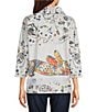 Ali Miles Petite Size Knit Abstract Dog Cowl Neck Drawstring Long Sleeve Pullover - Image 2