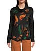 Ali Miles Petite Size Knit Abstract Multi Print Cowl Neck Long Sleeve Asymmetrical Hem Popover Top, Color:Multi - Image 1