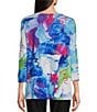 Color:Abstract Multiple - Image 2 - Petite Size Knit Abstract Print Round Neck 3/4 Sleeve Tunic