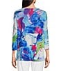 Color:Abstract Multiple - Image 2 - Petite Size Knit Abstract Print Round Neck 3/4 Sleeve Tunic