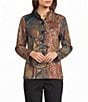 Ali Miles Petite Size Knit Floral Abstract Point Collar Long Sleeve Button Front Jacket - Image 1