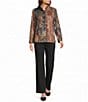 Ali Miles Petite Size Knit Floral Abstract Point Collar Long Sleeve Button Front Jacket - Image 3