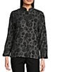 Ali Miles Petite Size Knit Jacquard All Over Dots Stand Collar Long Sleeve Button Front Tunic, Color:Black Dot - Image 1
