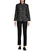 Ali Miles Petite Size Knit Jacquard All Over Dots Stand Collar Long Sleeve Button Front Tunic, Color:Black Dot - Image 3