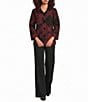 Ali Miles Petite Size Knit jacquard Mixed Abstract Print Wire Collar 3/4 Sleeve Button-Front Jacket - Image 3