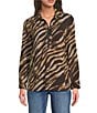 Ali Miles Petite Size Knit Zebra Print Point Collar Long Roll-Tab Sleeve Quarter-Zip Tunic, Color:Zebra - Image 1